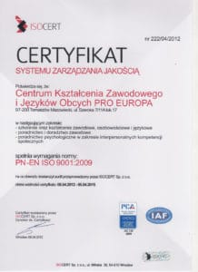 certyfikat systemu zarzadzania jakoscia