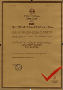 Certyfikat firma godna zaufania 2017